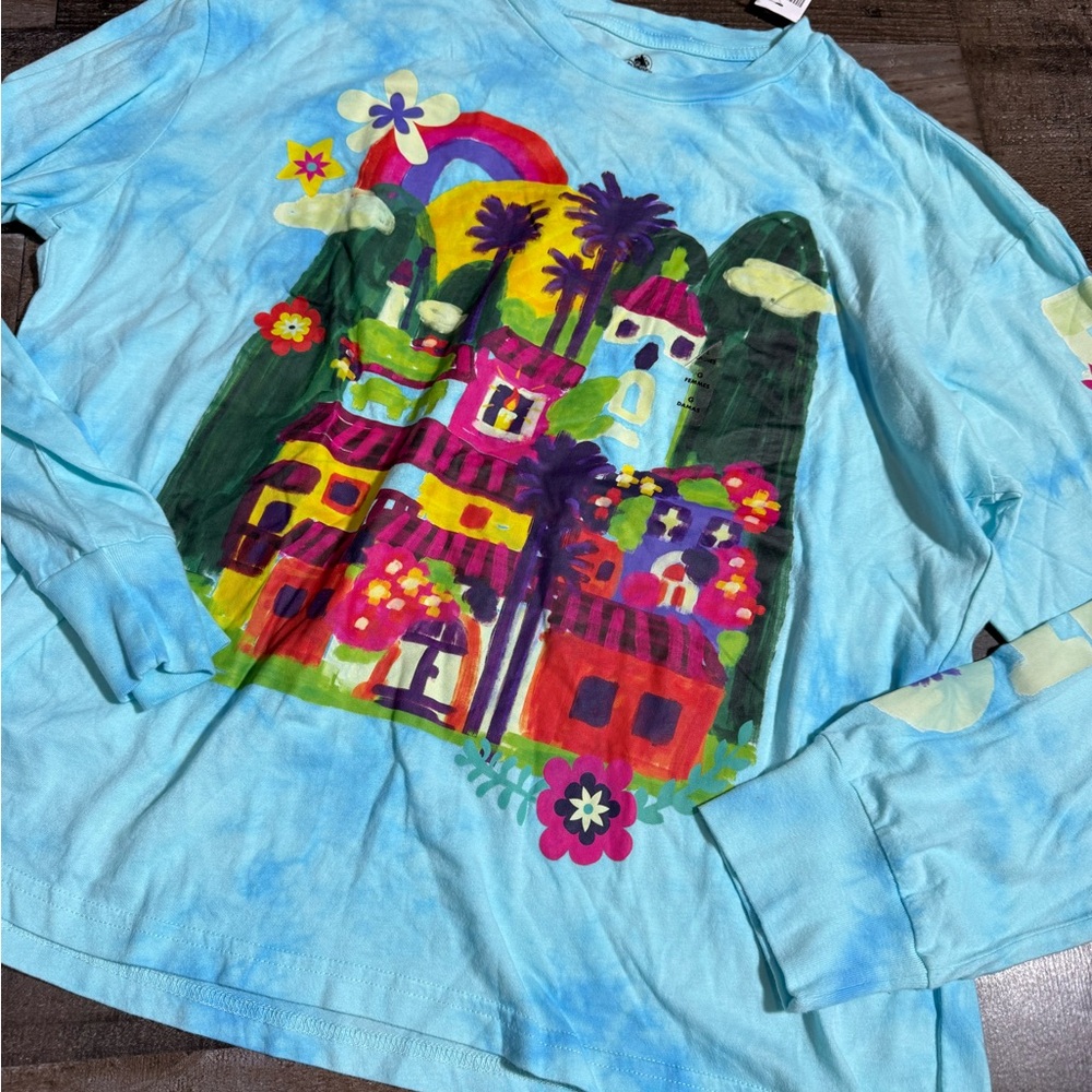 Disney Encanto Organic Cotton‎ Long Sleeve Graphic Tee Blue Tie Dye Size L NWT